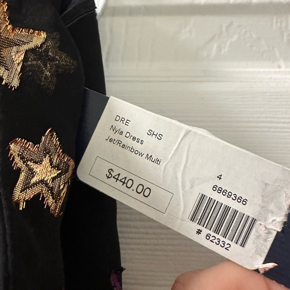 Shoshanna Women Off The Shoulder Nyla Metallic Star Mini Dress Black NWT - Picture 5 of 6